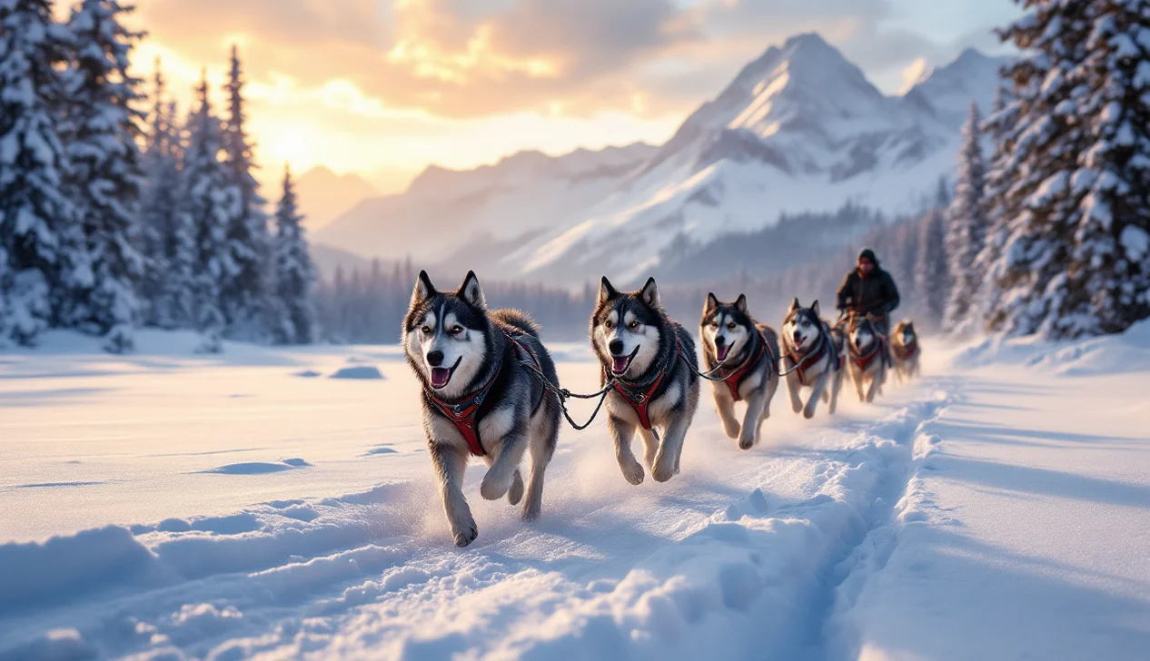 Chien de traîneau sur la neige en forêt