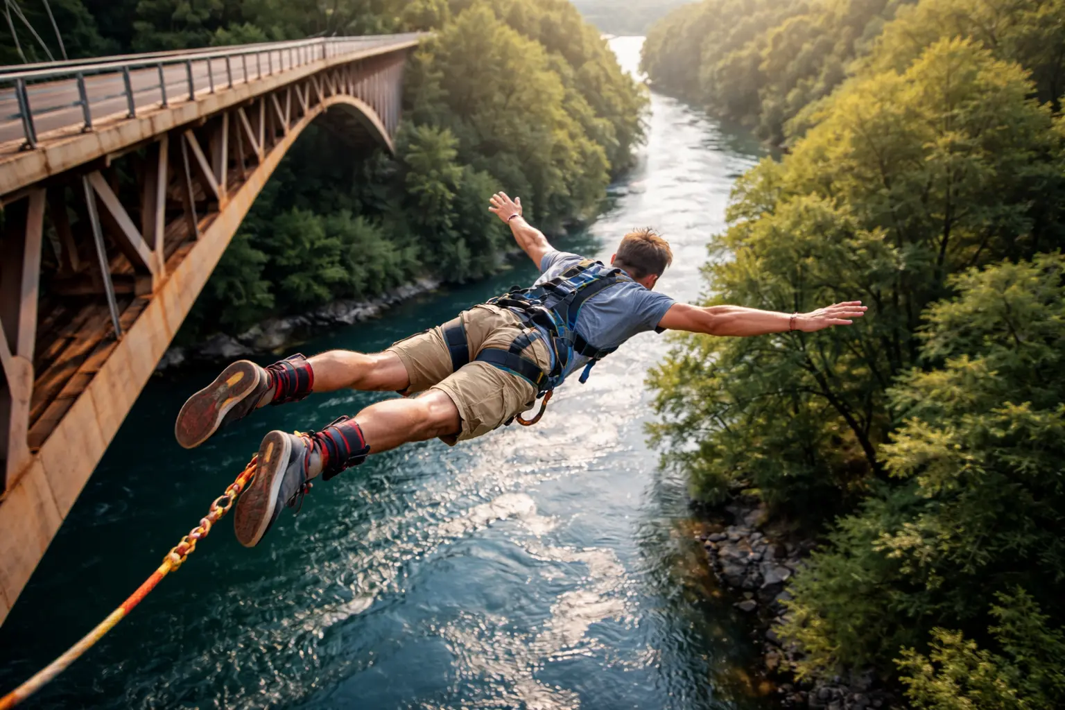 Saut à l'élastique depuis un pont, sensations fortes