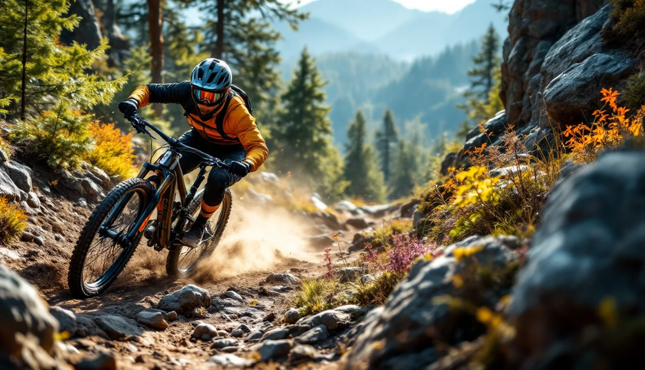 VTT de descente sur une piste de bike park