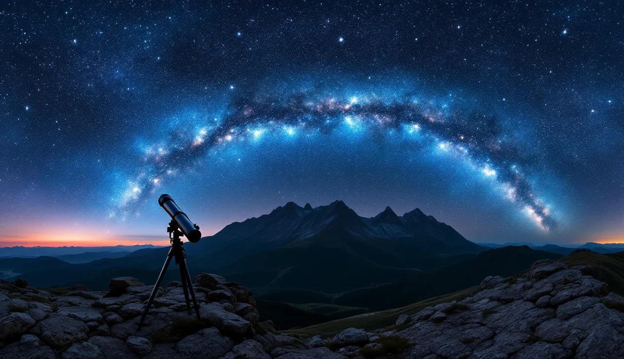 Ciel étoilé et Voie lactée au-dessus d'un site d'observation