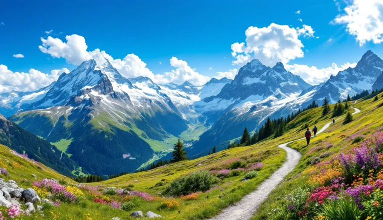 Randonnée en Suisse avec des randonneurs dans les Alpes majestueuses