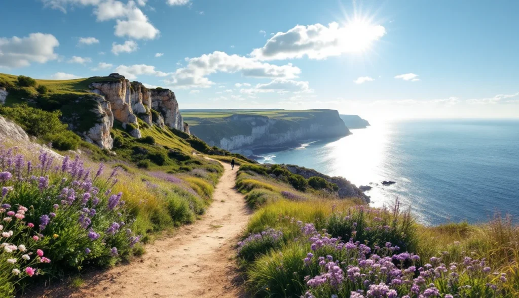 Randonnée en Bretagne sur un sentier côtier avec vue sur l'océan